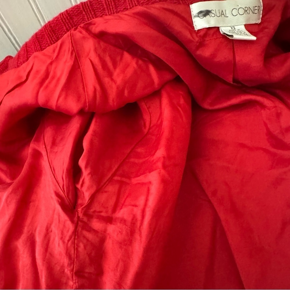 Casual Corner Women’s Red & White Nordic Snowflake Lambswool Cardigan Sweater XS - Picture 6 of 11